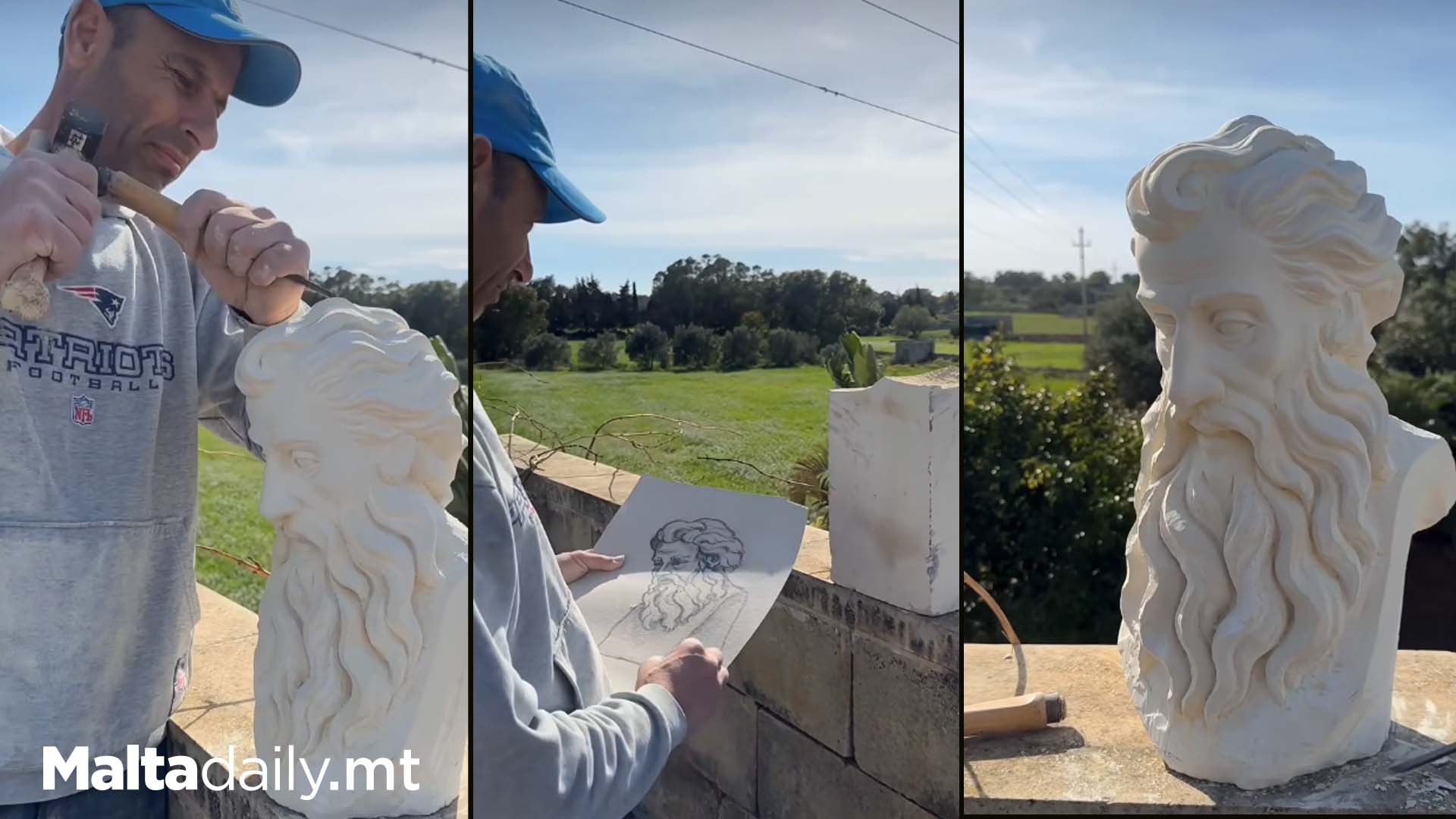 Maltese Stonemason Crafts Magnificent Head Bust