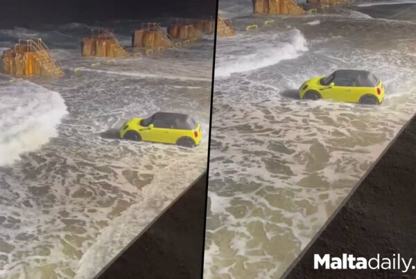 Car Battered By Strong Waves In Ċirkewwa Quay