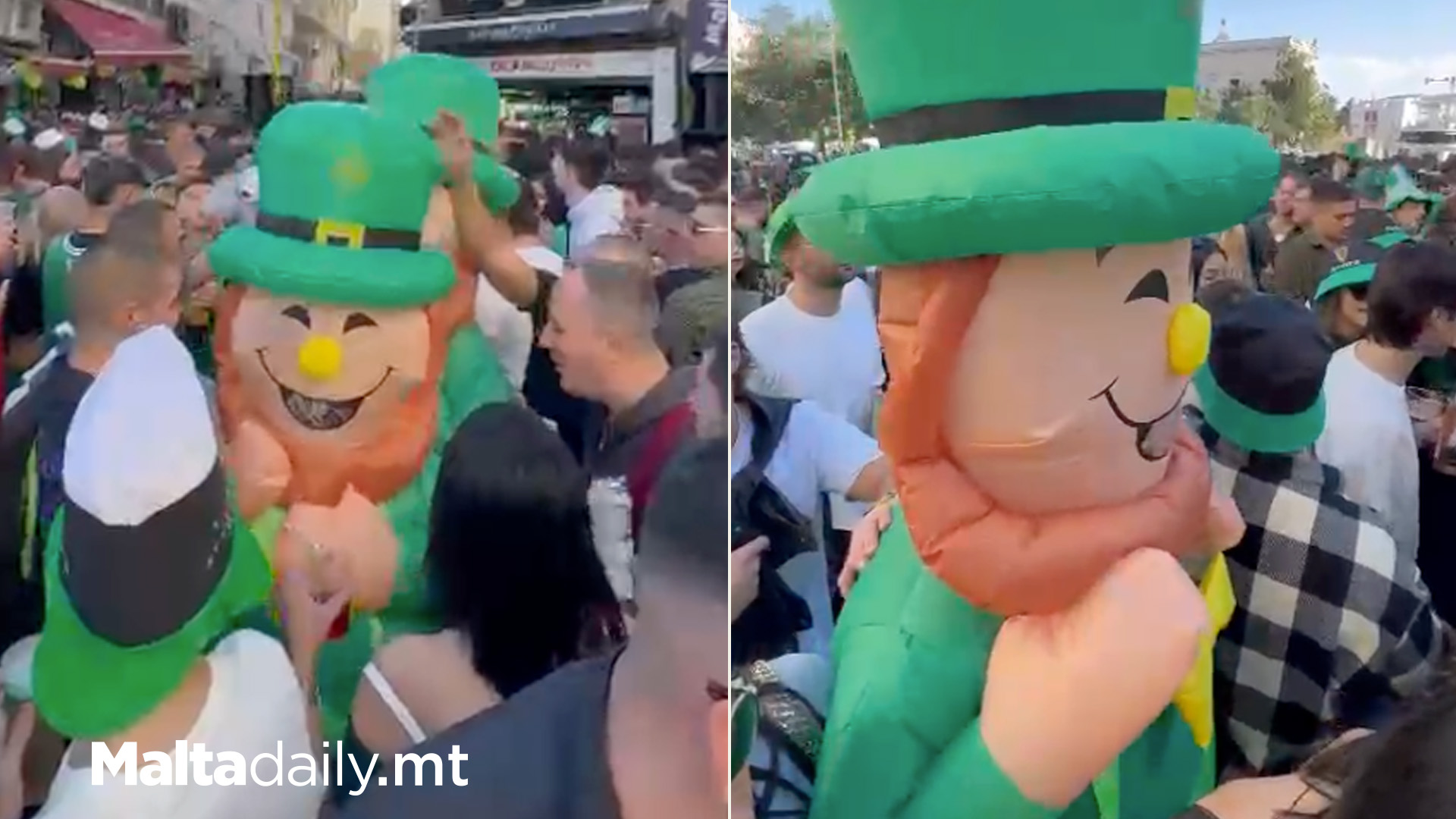 Giant Leprechauns Take To St Julian's For St Patrick's Day