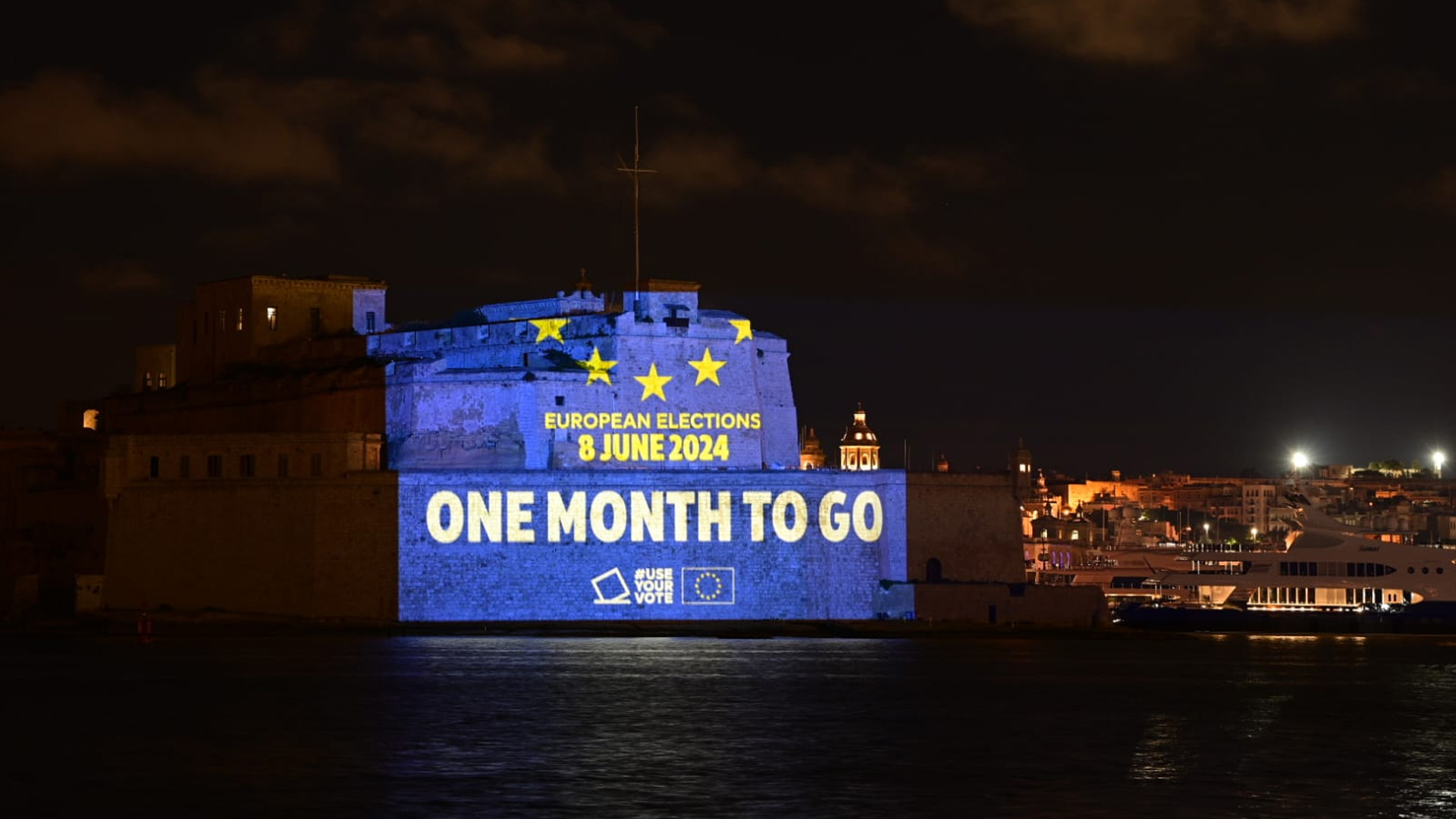 Fort St. Angelo & EU Landmarks Light Up Ahead of Elections