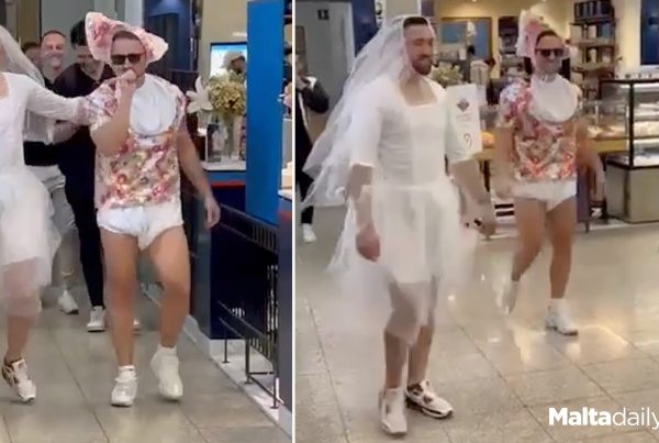 Men Dressed As Bride & Toddler At Airport For Bachelor's