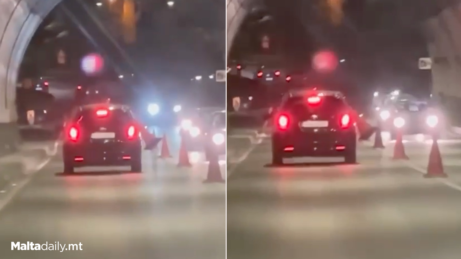 Traffic Cone Stolen By Moving Car Passengers