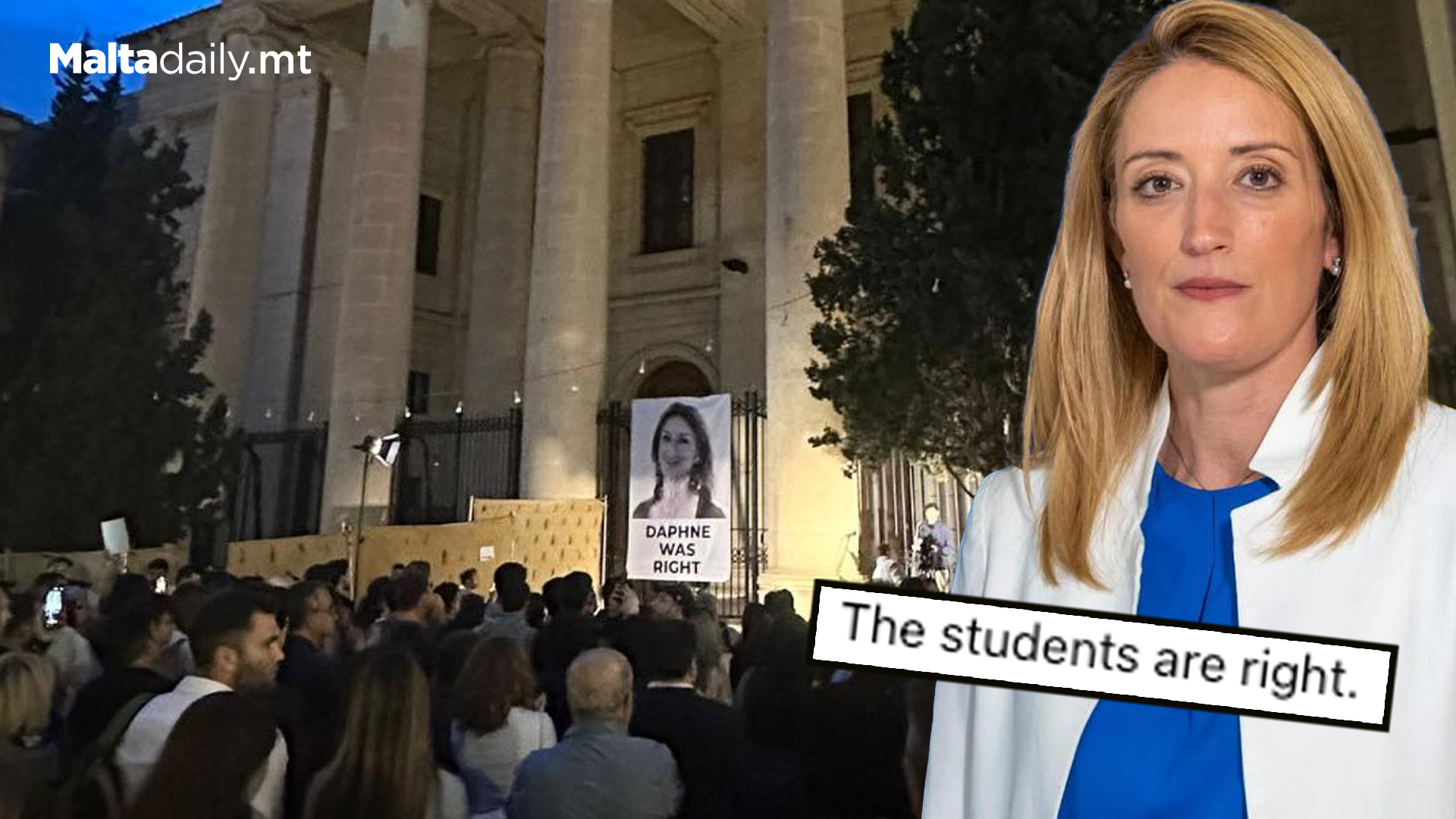 Roberta Metsola Supports Student Protest Outside Court