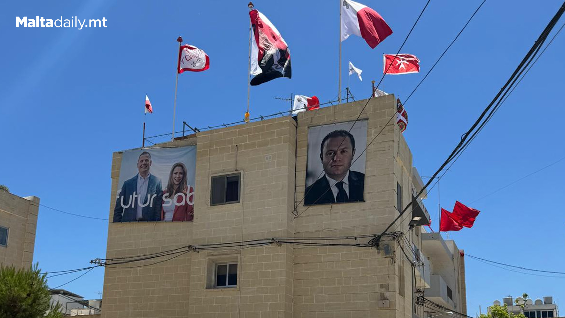 Żebbuġ House Adorned In Labour Posters & Flags