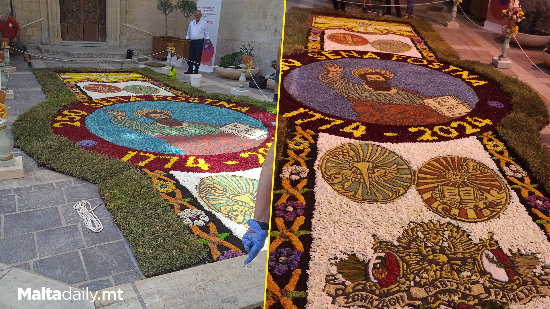 Massive St Paul Infiorata Displayed Outside Rabat Basilica