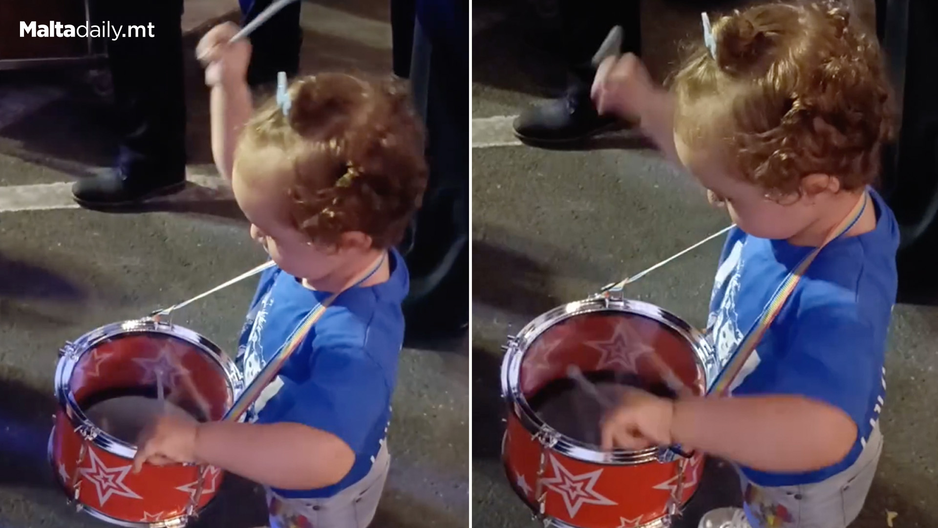 Adorable Girl Joins In On Fgura Band With Mini Drums