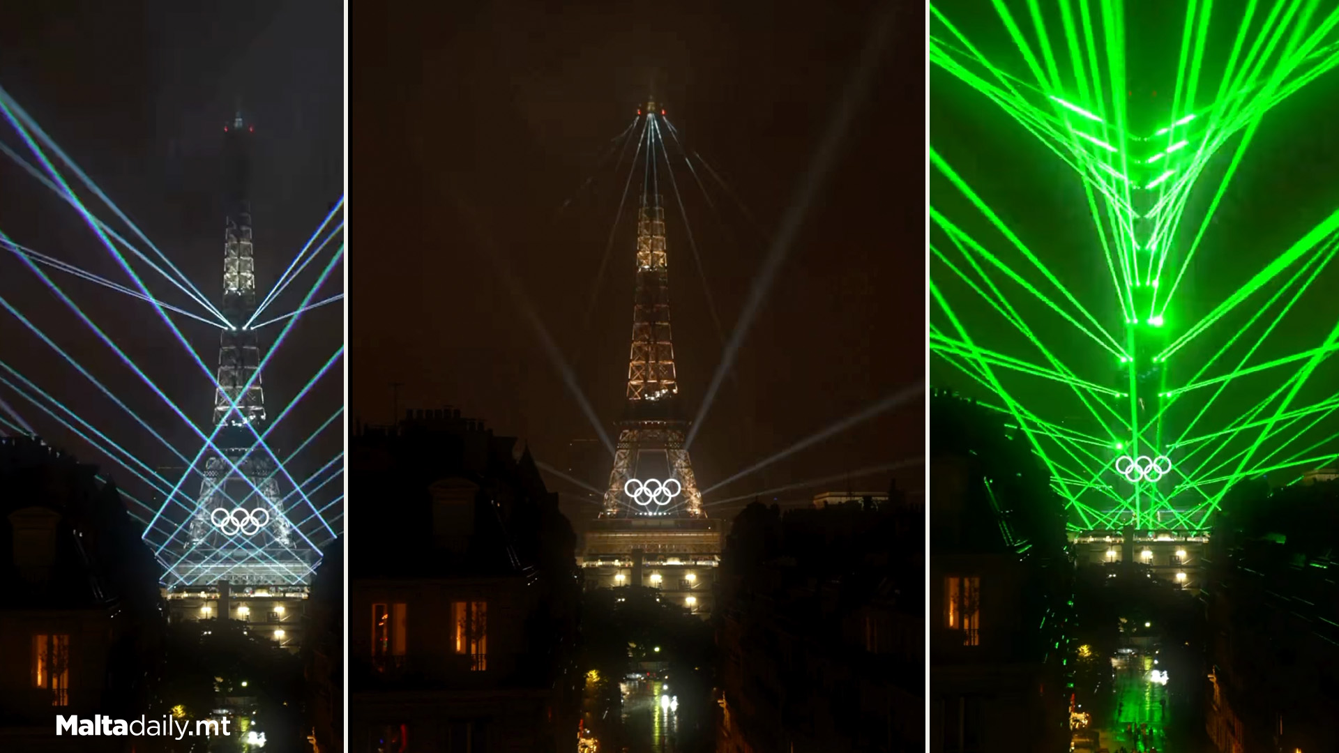 Eiffel Tower Lights Up For Olympics Opening