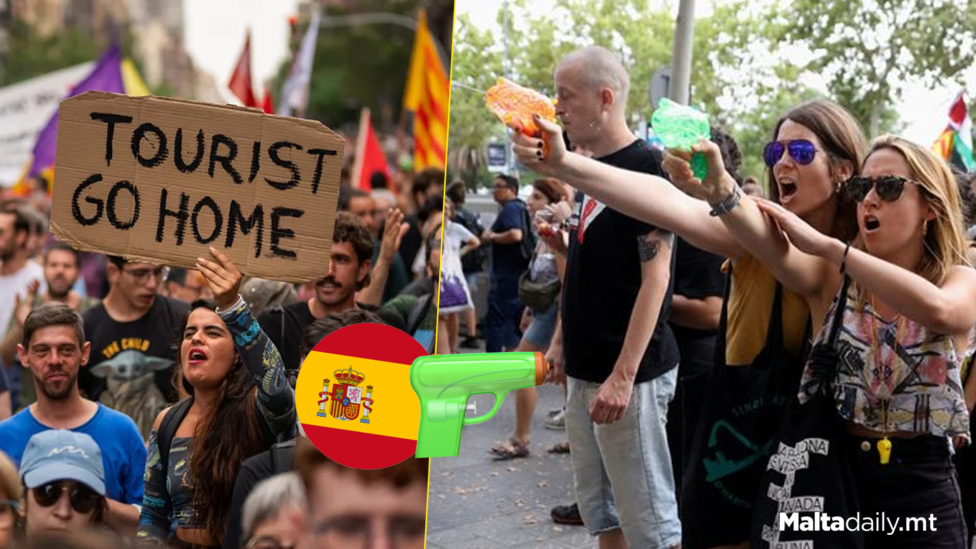 Protesters Squirt Water Guns At Tourists In Spain