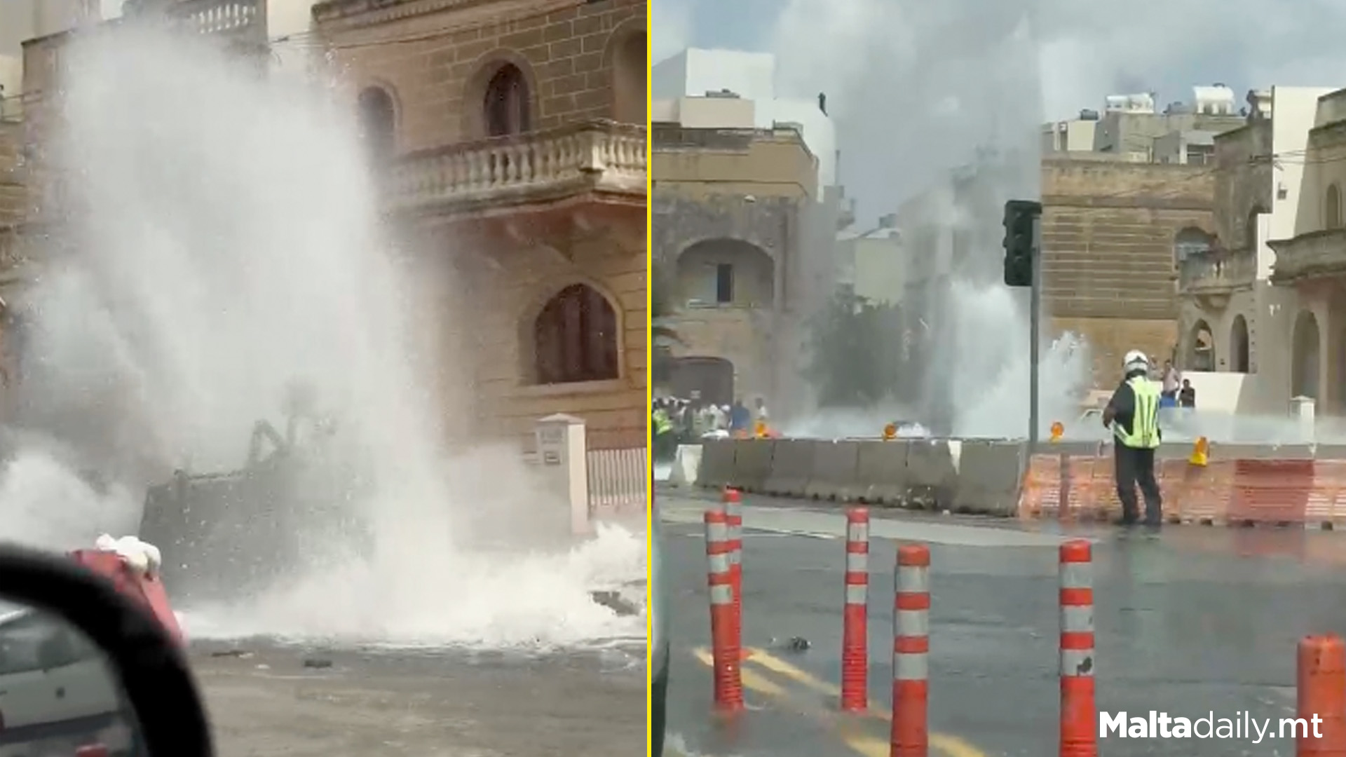 Water Pipe Hit During Road Works In Tal-Barrani