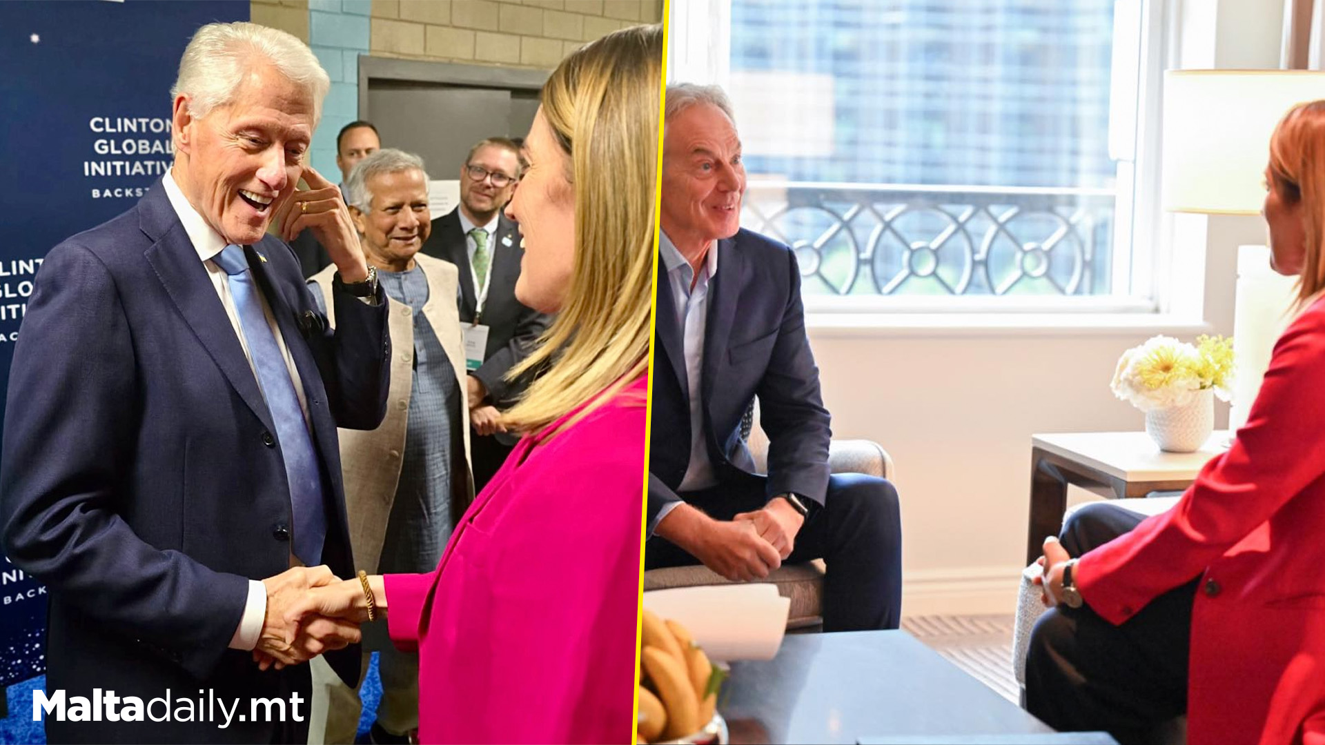 Roberta Metsola Meets Bill Clinton, Tony Blair In NYC