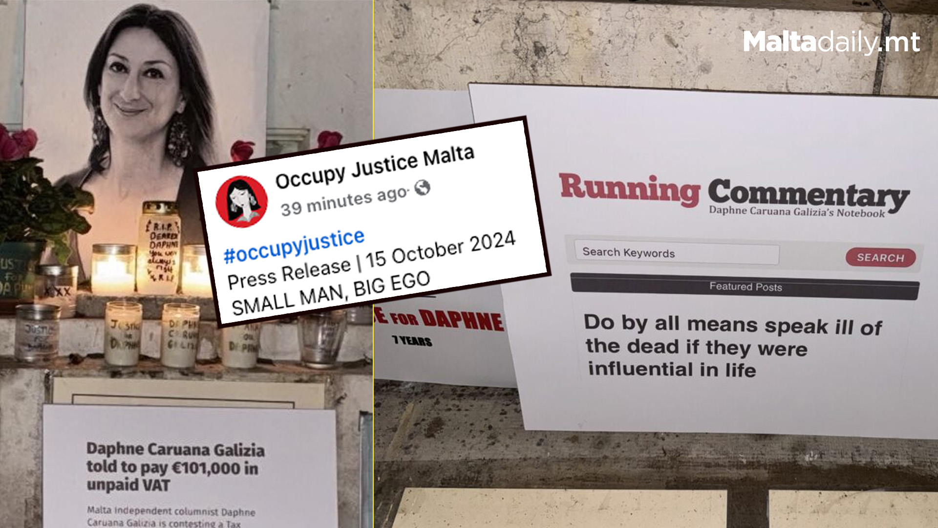 Occupy Justice Slam Neville Gafa Placing Placards On Galizia Memorial