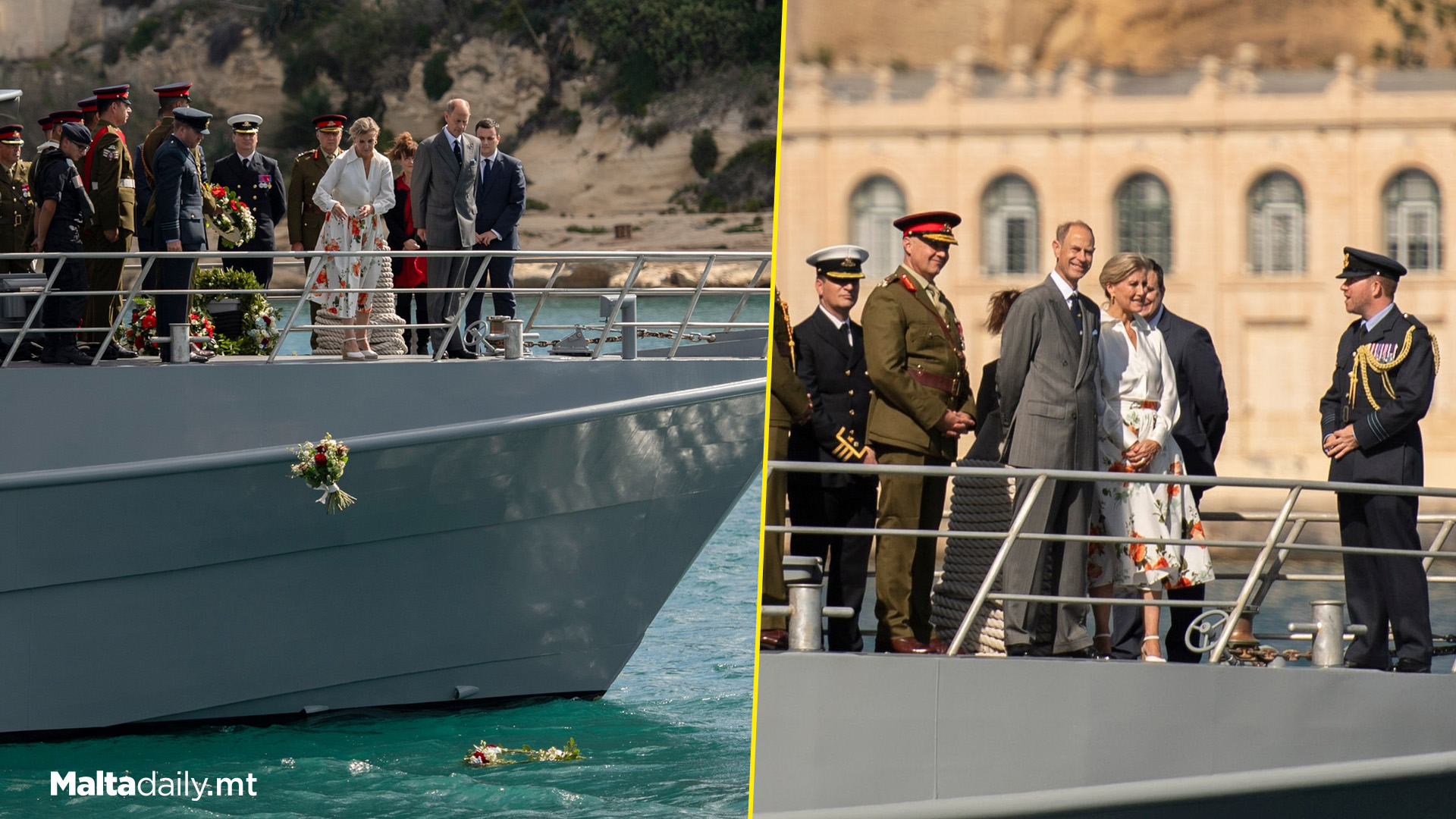 Duke & Duchess Of Edinburgh Lay Wreaths In Grand Harbour