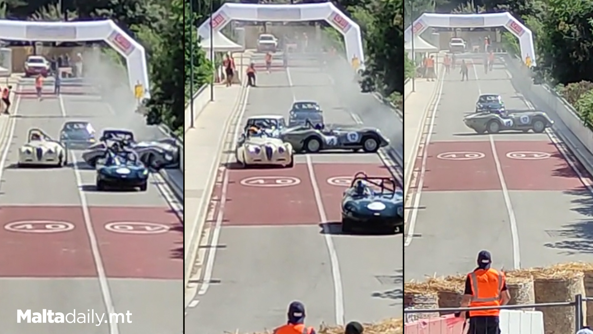 Mini Crashes Into Jaguar Lister At Mdina Grand Prix