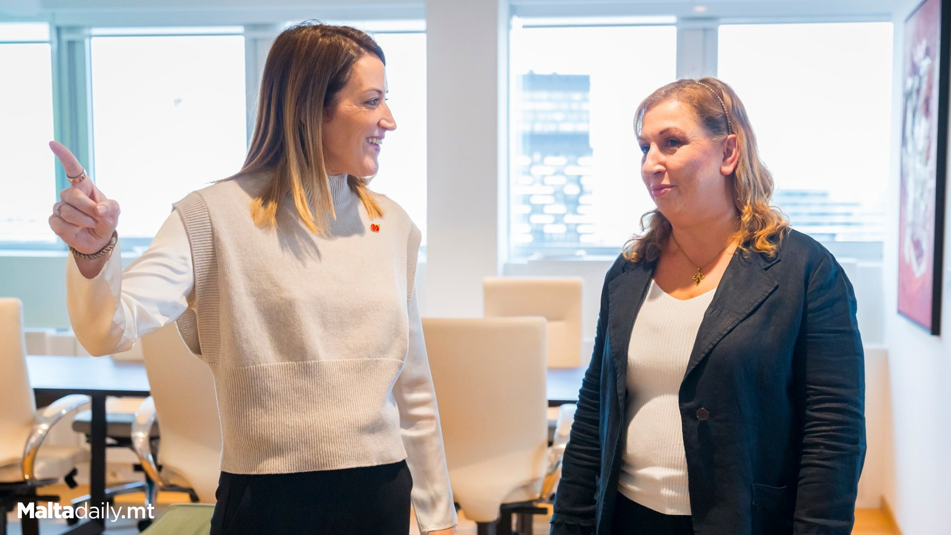 Metsola Greets Isabelle Bonnici At EP Parliament