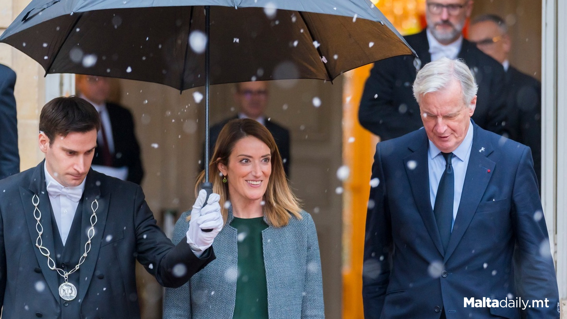 Metsola Received In Snowy Paris By French Prime Minister