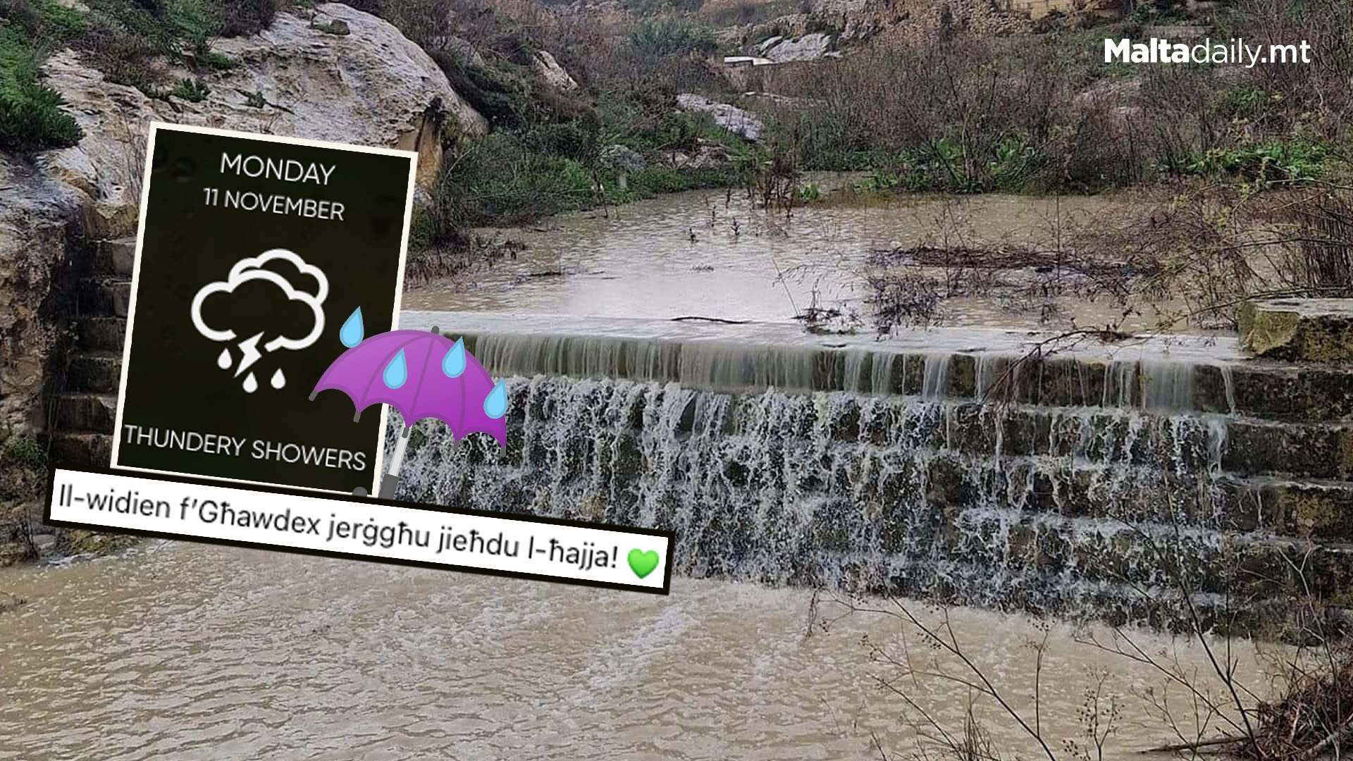 Gozo's Valleys Fill As Stormy Weather Persist Around Malta