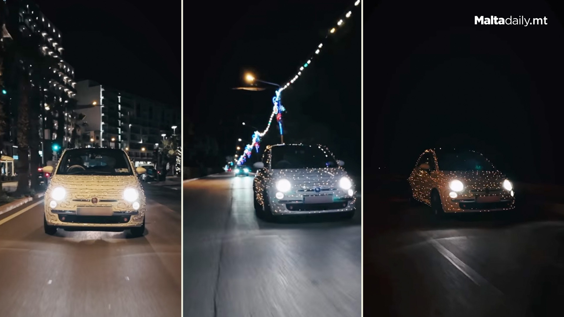 Car Decorated In Christmas Lights Drives Around Malta