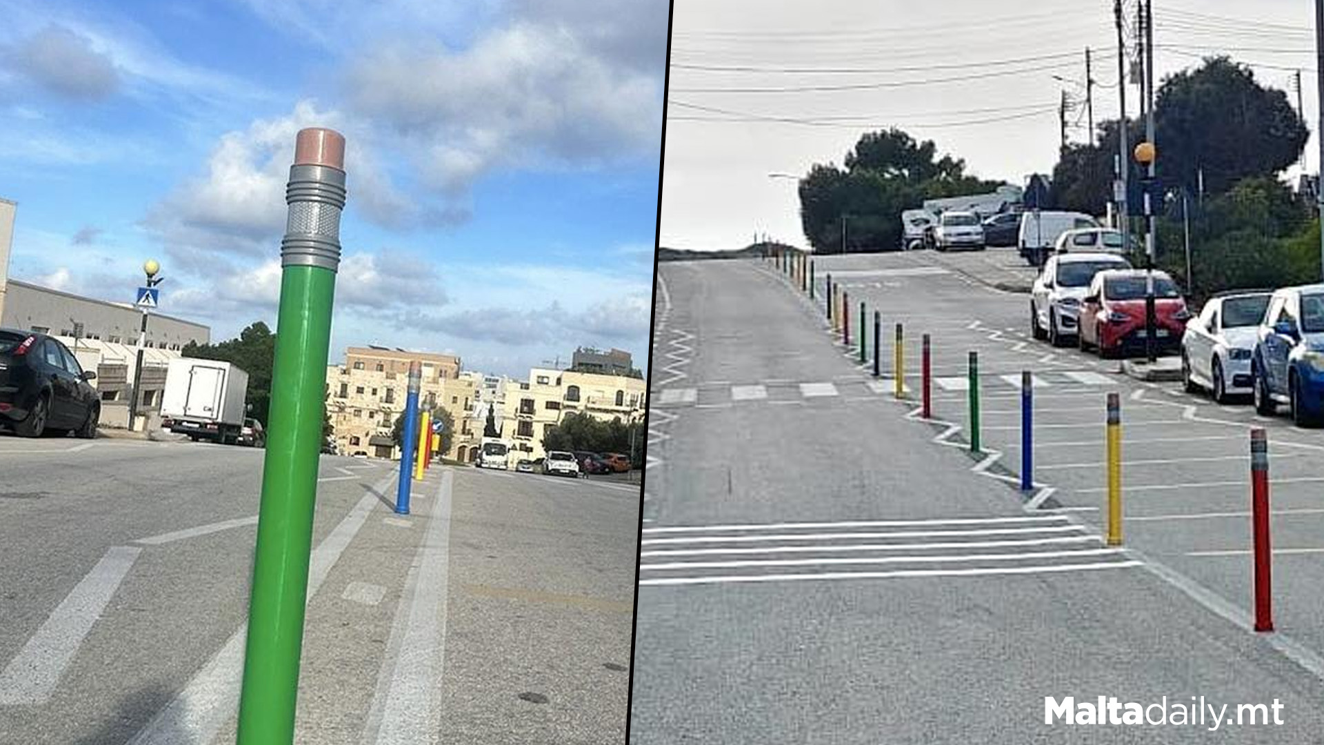 Pencil Shaped Road Bollards Installed In Mellieha